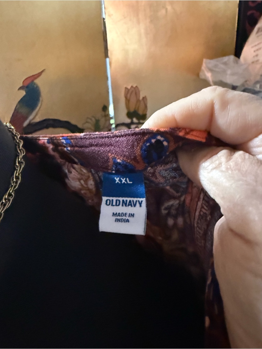 Old Navy Floral Peasant Tunic in Burgundy with Orange, Red and Navy Accents - Picture 5 of 5